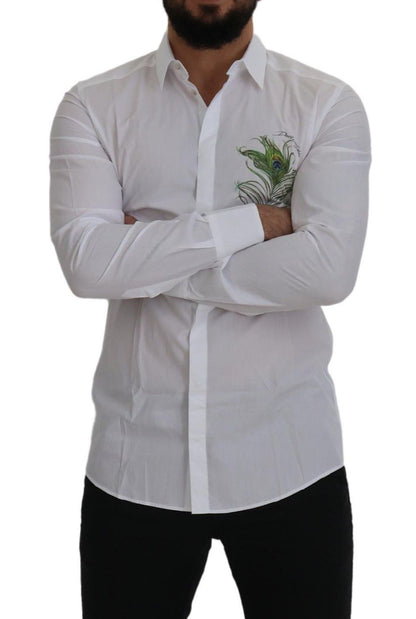 Camisa elegante de vestir con plumas de pavo real blancas