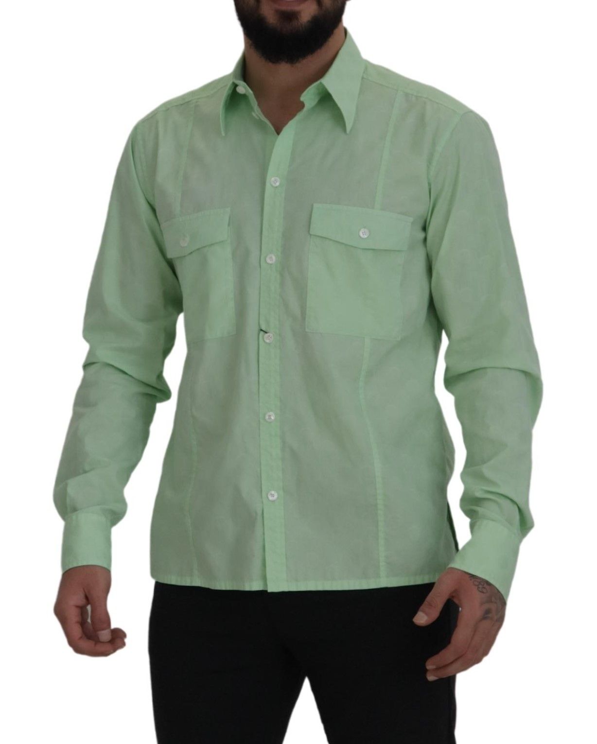 Camisa informal de botones de corte entallado verde menta
