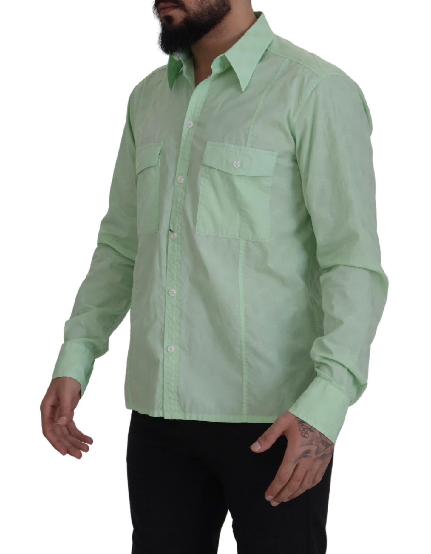 Camisa informal de botones de corte entallado verde menta