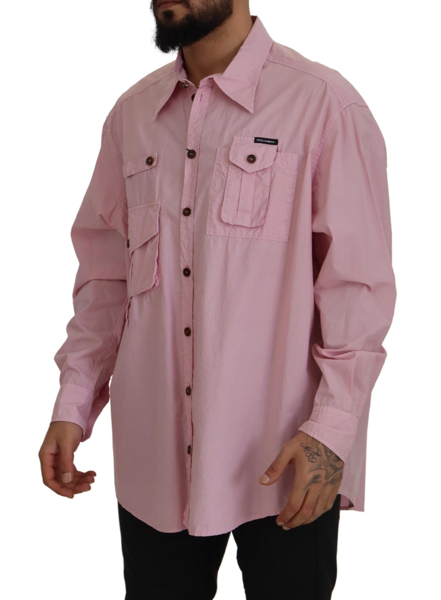 Camisa elegante informal de algodón rosa