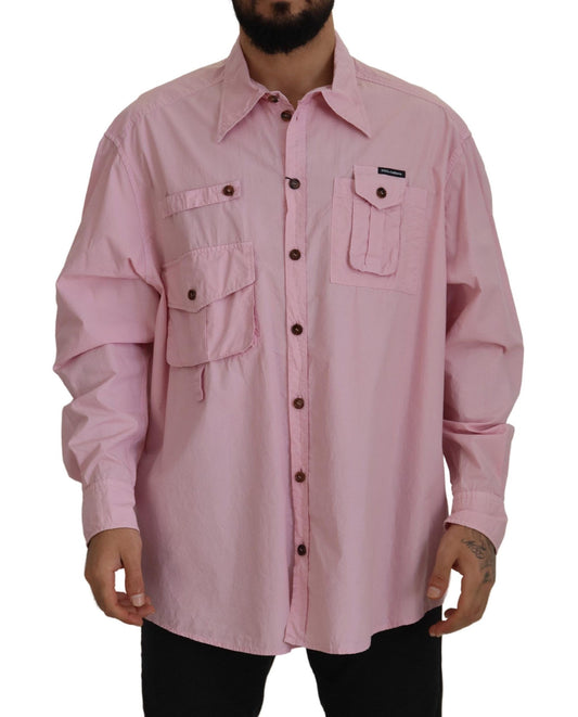 Camisa elegante informal de algodón rosa