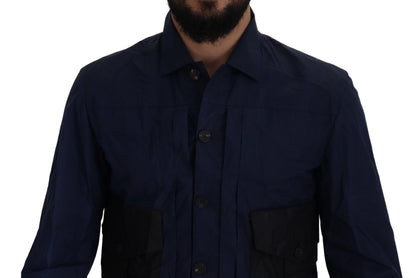 Camisa de algodón azul oscuro esbelta