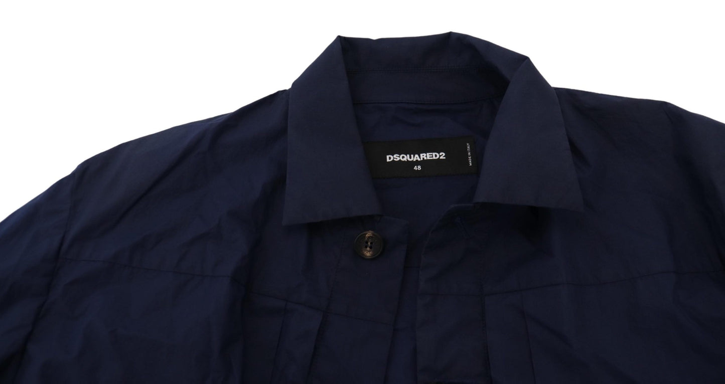 Camisa de algodón azul oscuro esbelta