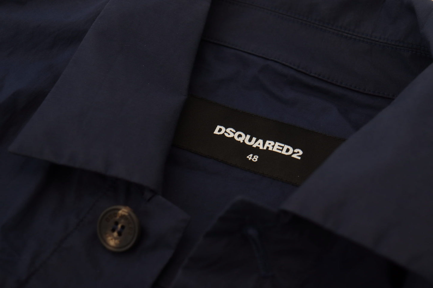 Camisa de algodón azul oscuro esbelta