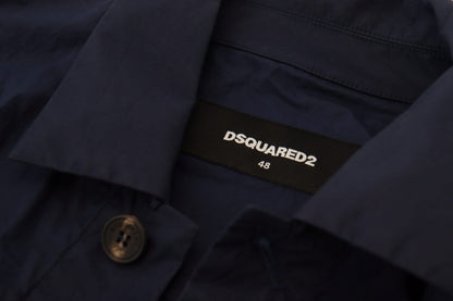 Camisa de algodón azul oscuro esbelta