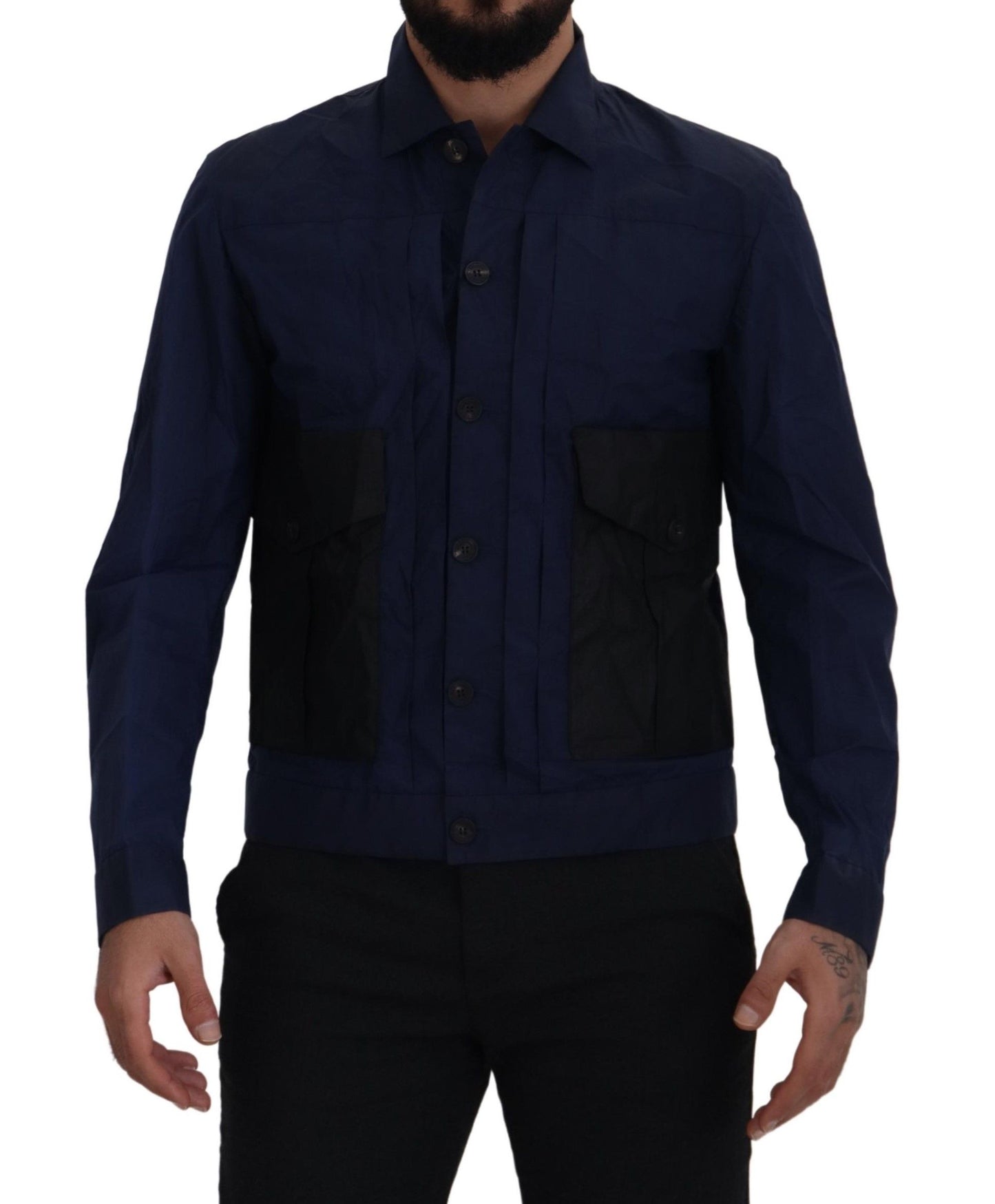 Camisa de algodón azul oscuro esbelta