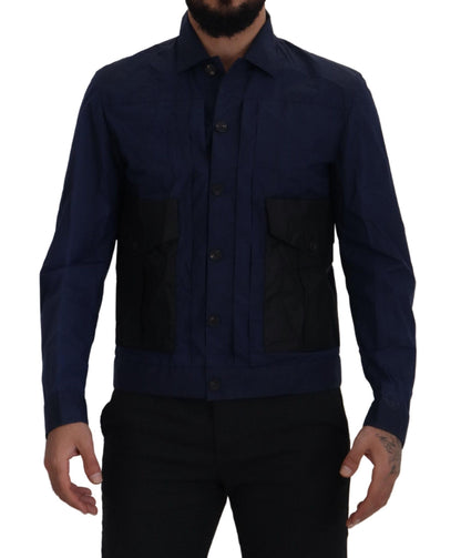 Camisa de algodón azul oscuro esbelta