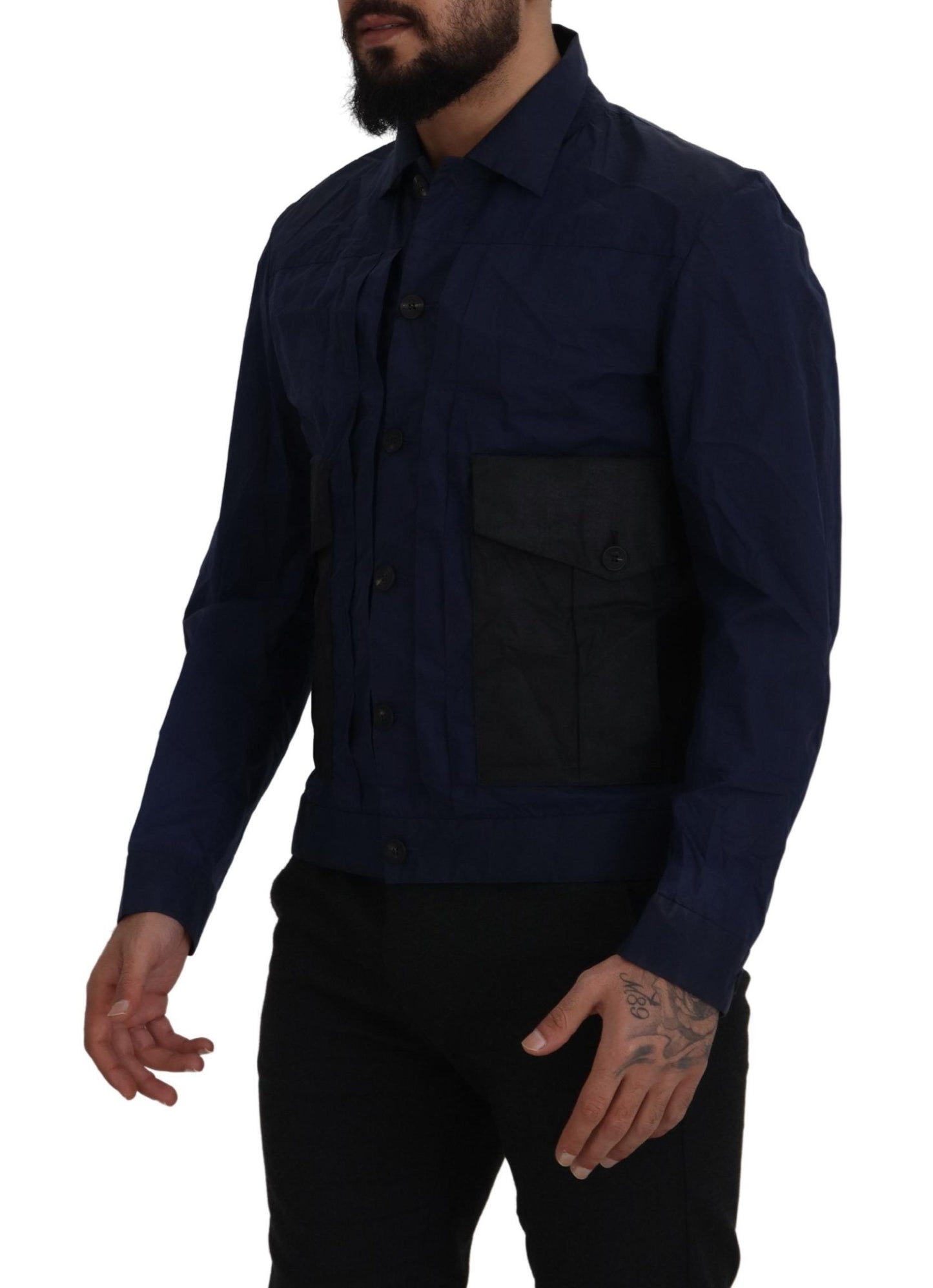 Camisa de algodón azul oscuro esbelta