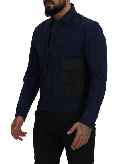 Camisa de algodón azul oscuro esbelta
