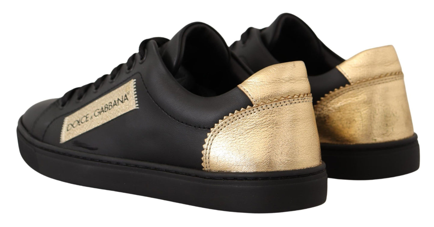 Zapatillas bajas elegantes de cuero negro y dorado
