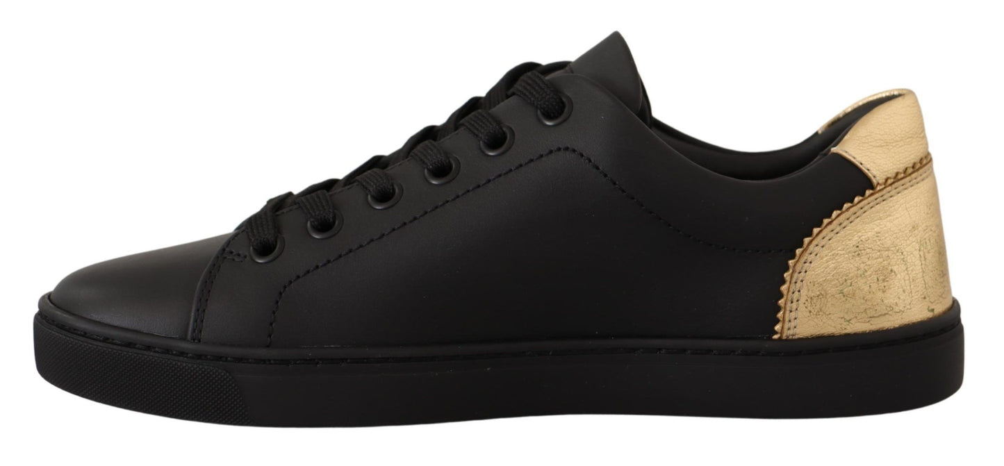 Zapatillas bajas elegantes de cuero negro y dorado