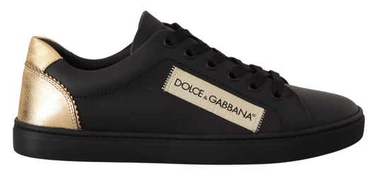Zapatillas bajas elegantes de cuero negro y dorado