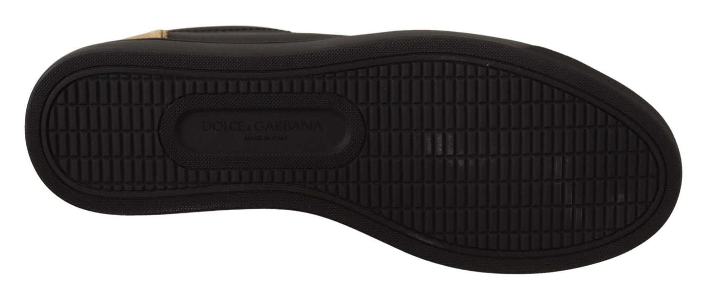 Zapatillas bajas elegantes de cuero negro y dorado