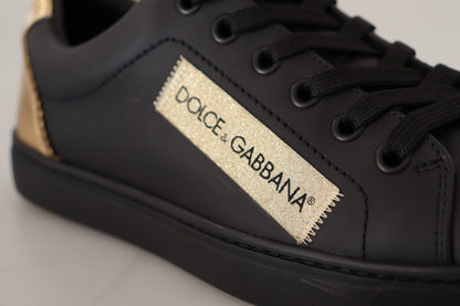 Zapatillas bajas elegantes de cuero negro y dorado