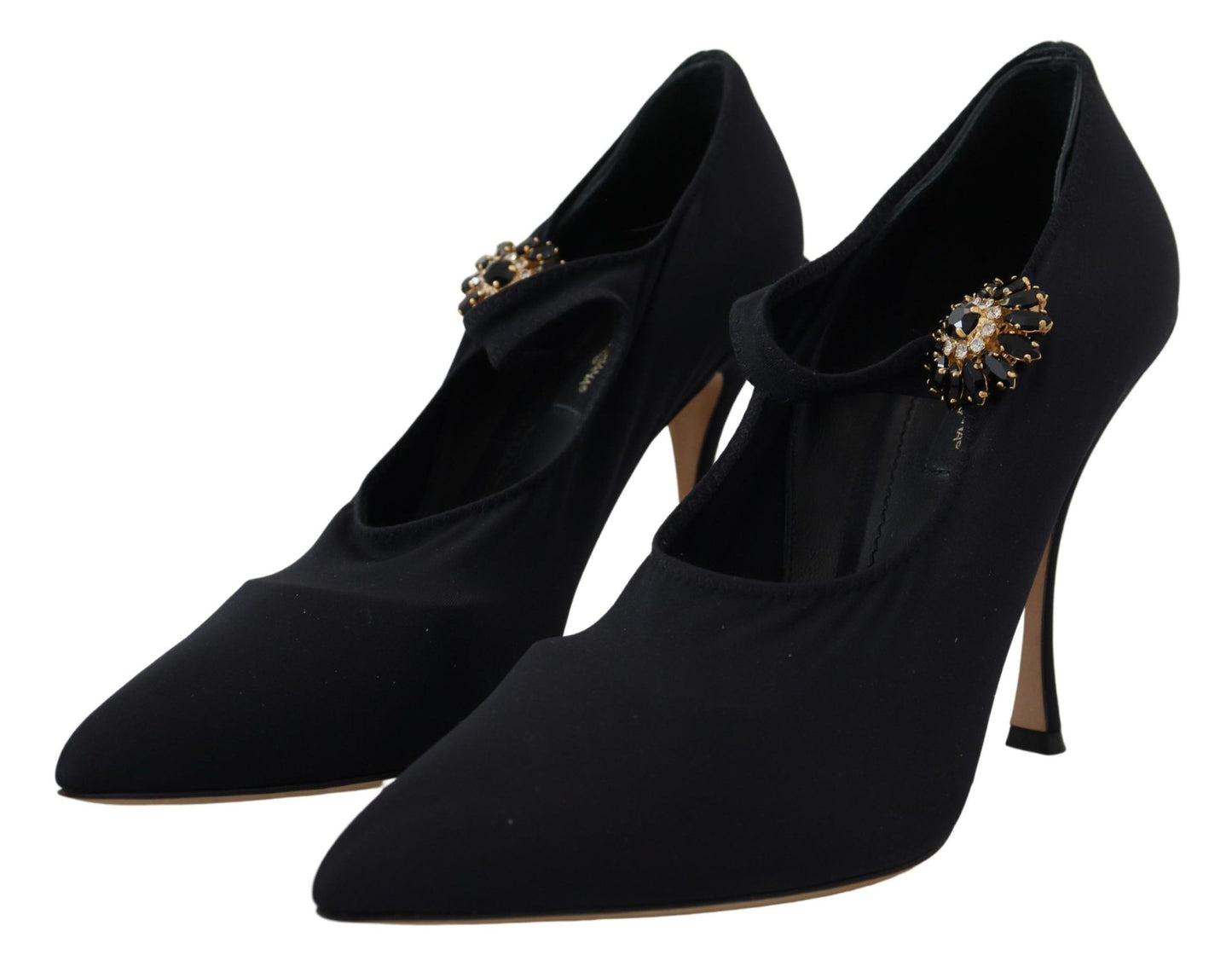 Elegantes zapatos negros Mary Jane tipo calcetín con cristales