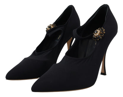 Elegantes zapatos negros Mary Jane tipo calcetín con cristales