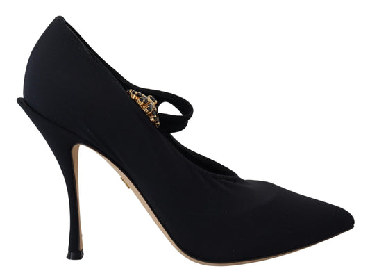 Elegantes zapatos negros Mary Jane tipo calcetín con cristales