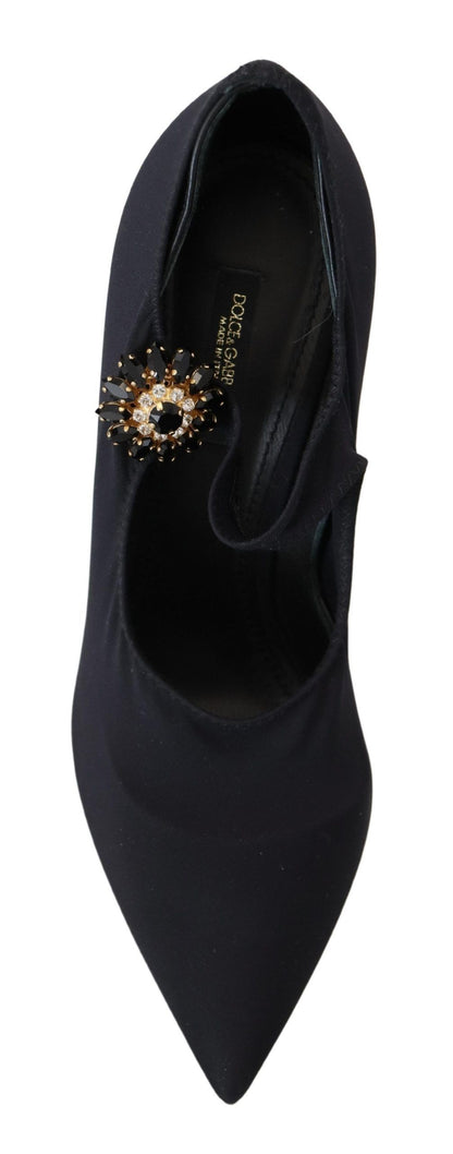 Elegantes zapatos negros Mary Jane tipo calcetín con cristales