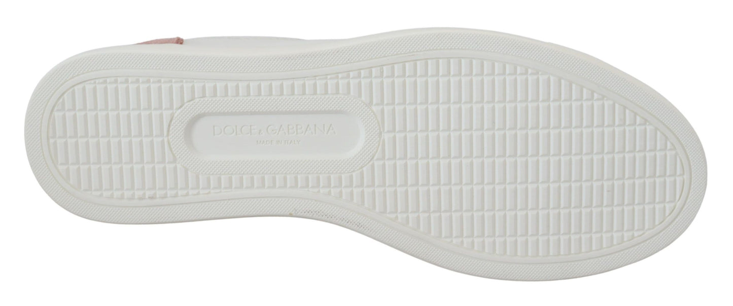 Zapatillas bajas elegantes de cuero blanco y rosa
