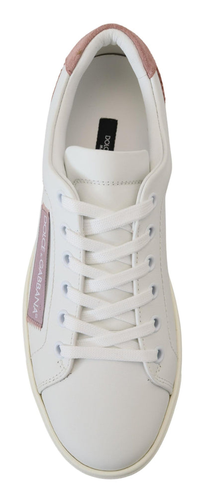 Zapatillas bajas elegantes de cuero blanco y rosa