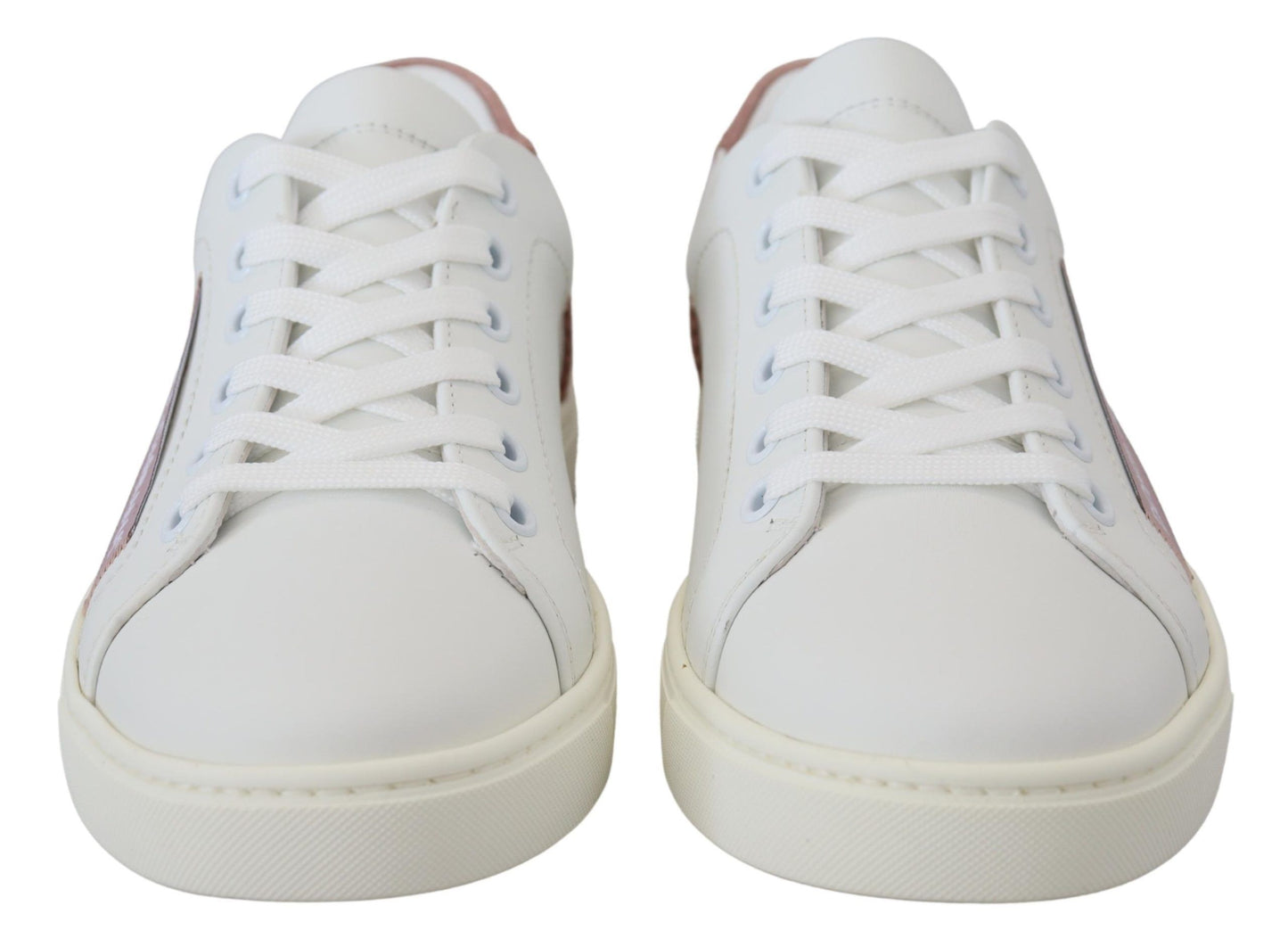 Zapatillas bajas elegantes de cuero blanco y rosa
