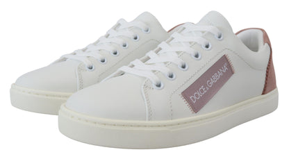 Zapatillas bajas elegantes de cuero blanco y rosa