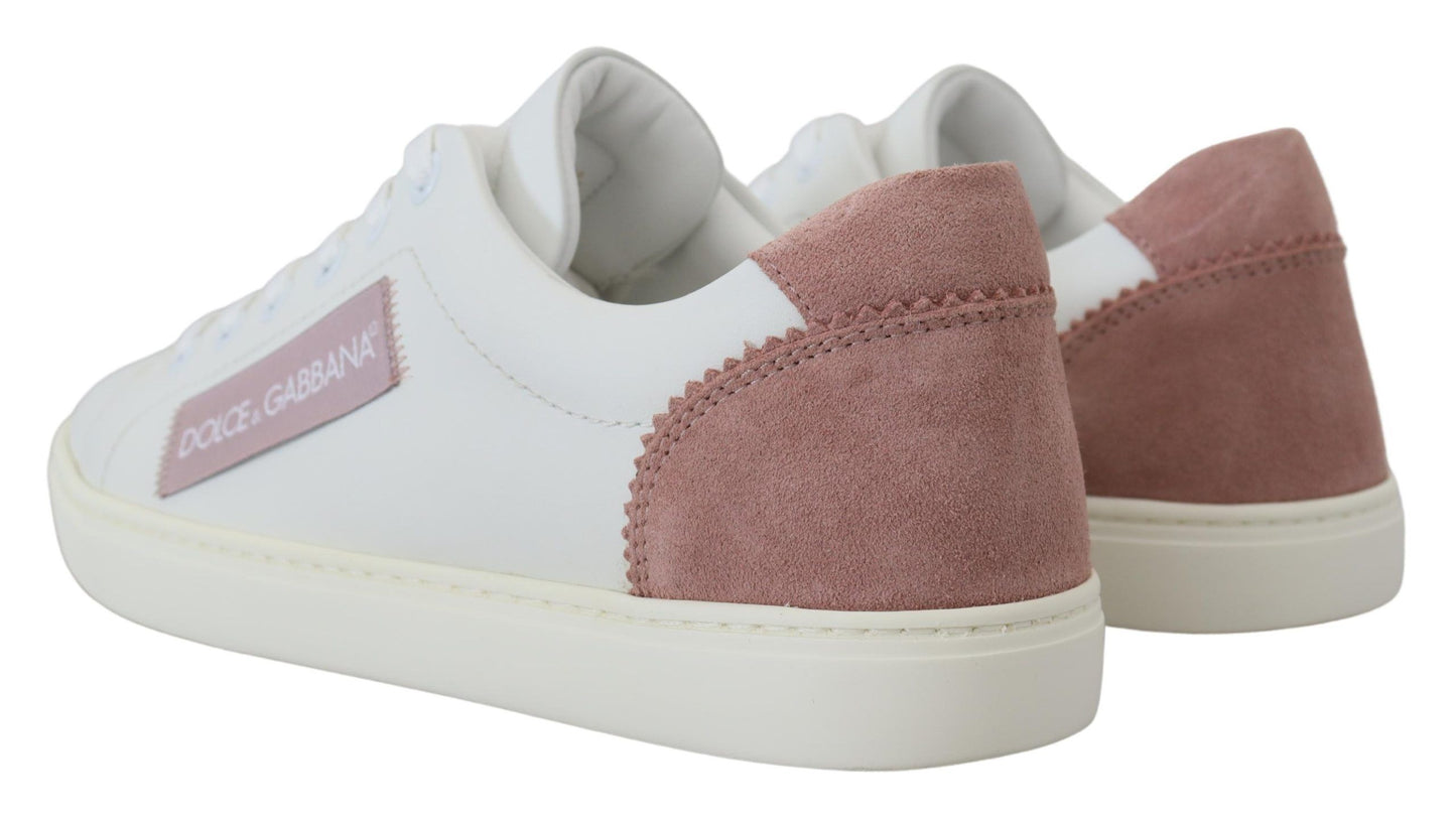 Zapatillas bajas elegantes de cuero blanco y rosa