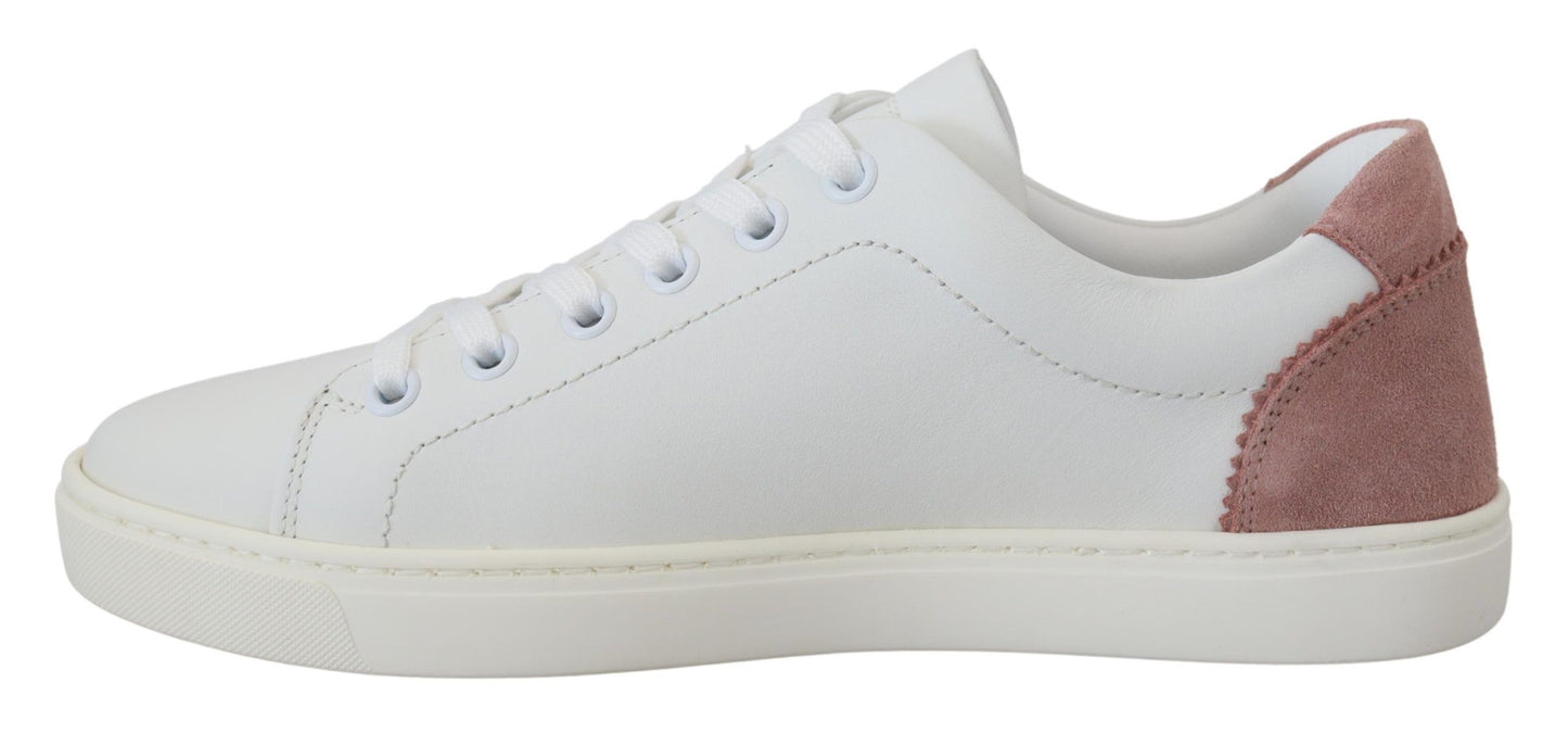 Zapatillas bajas elegantes de cuero blanco y rosa