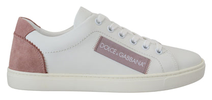 Zapatillas bajas elegantes de cuero blanco y rosa