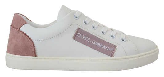 Zapatillas bajas elegantes de cuero blanco y rosa