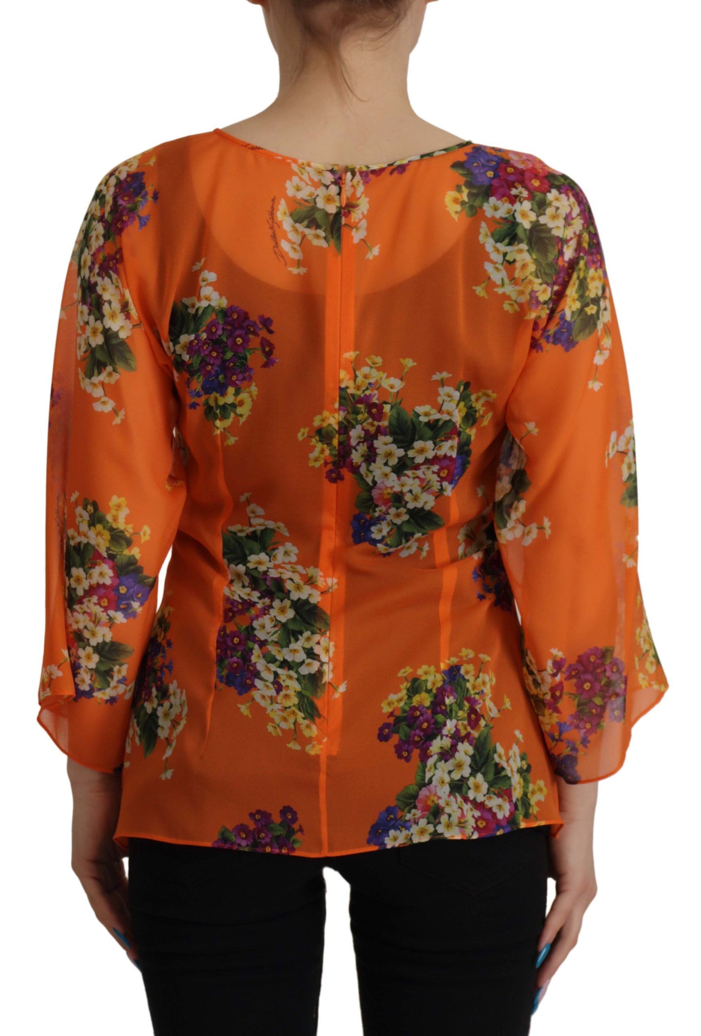 Elegante blusa de seda floral con cremallera en la espalda