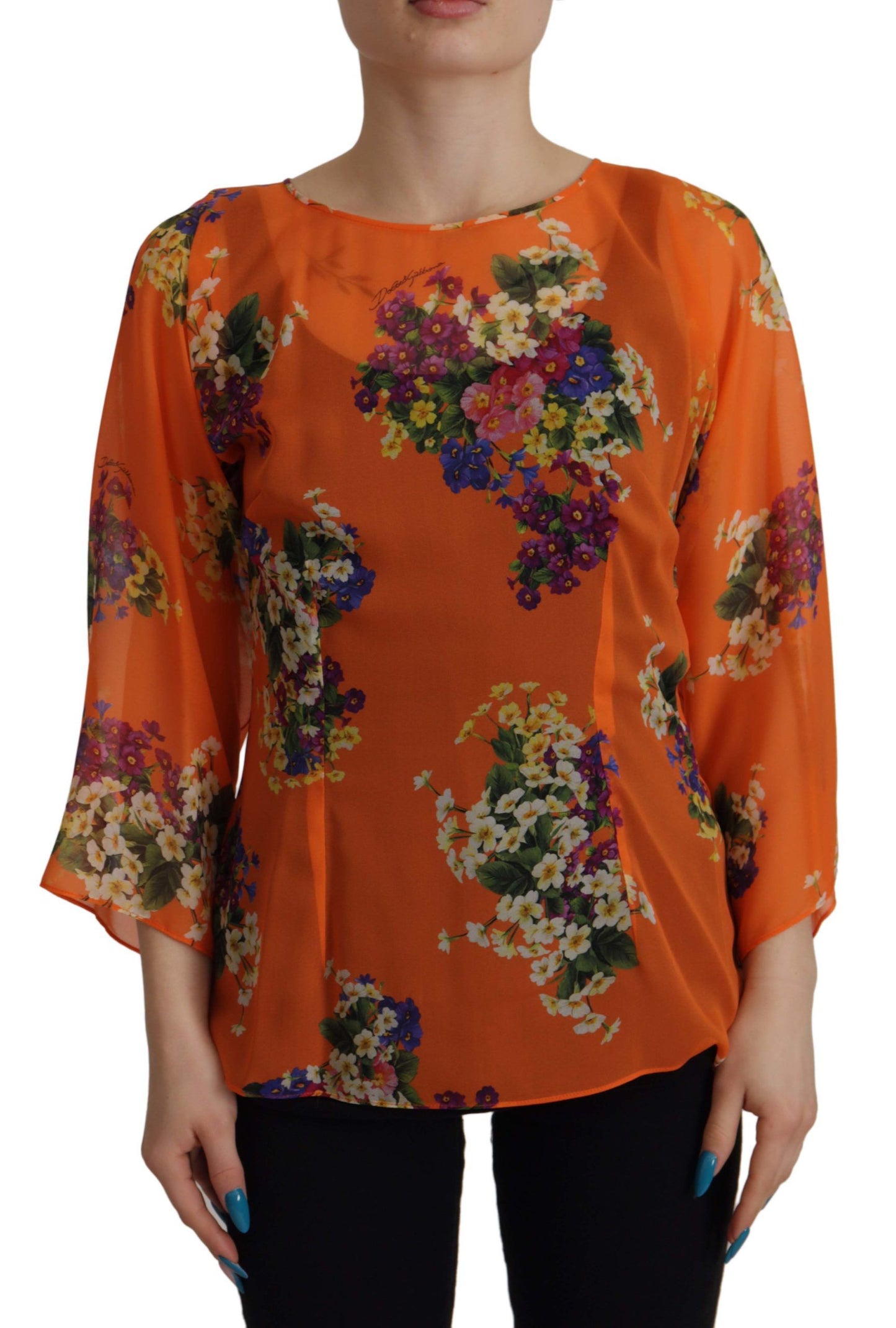 Elegante blusa de seda floral con cremallera en la espalda