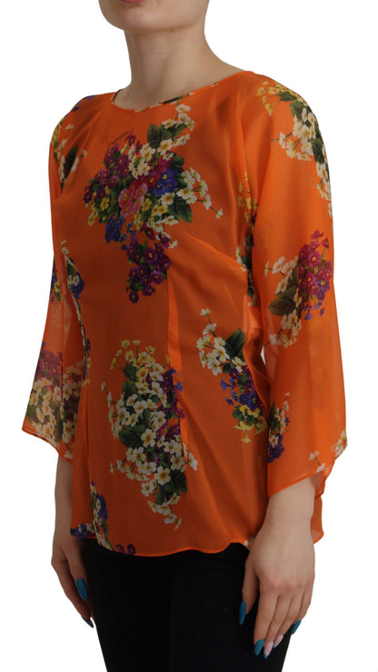 Elegante blusa de seda floral con cremallera en la espalda