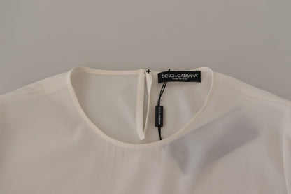White Silk DG Logo Embroidered Long Sleeves Blouse
