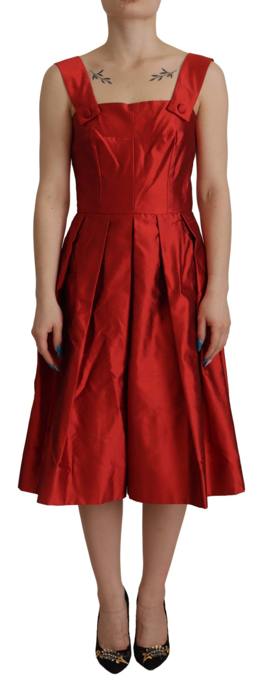 Vestido midi de seda roja radiante de corte A