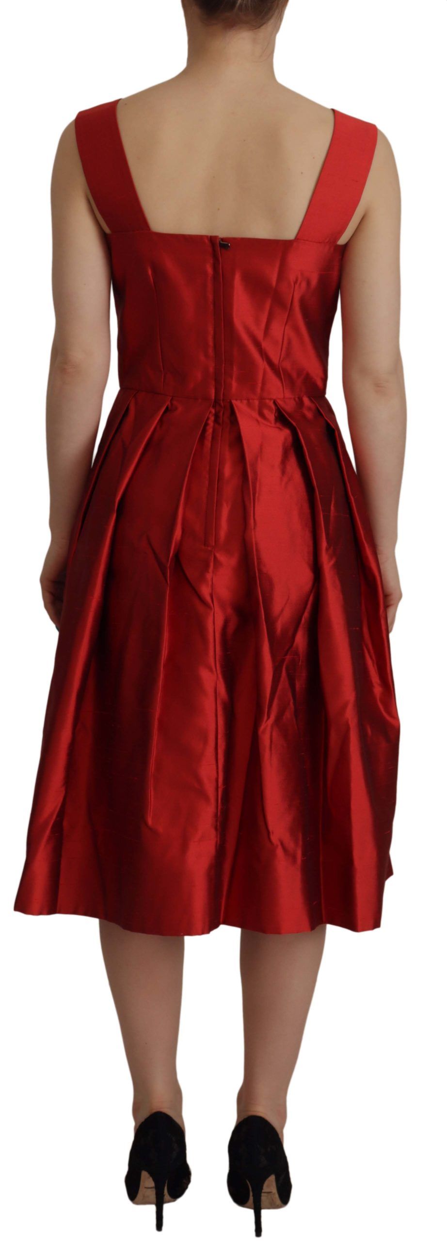 Vestido midi de seda roja radiante de corte A
