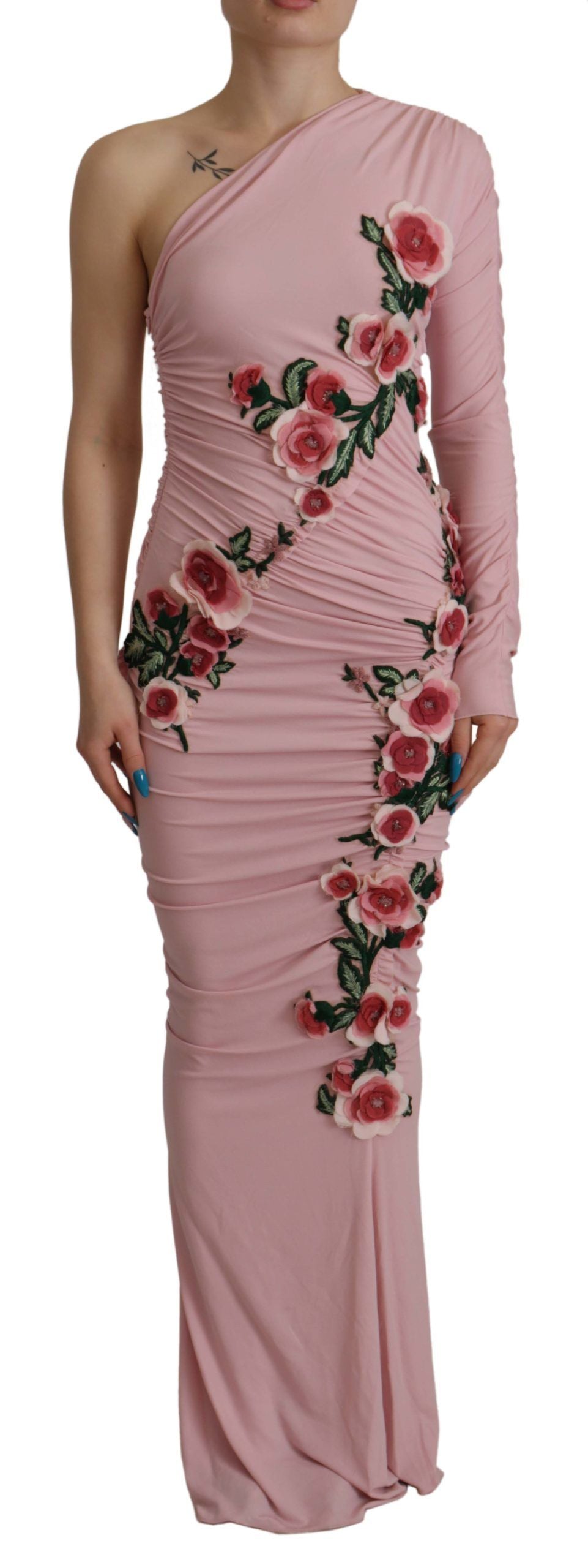 Elegante vestido rosa ajustado de un solo hombro