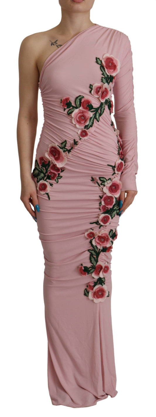 Elegante vestido rosa ajustado de un solo hombro