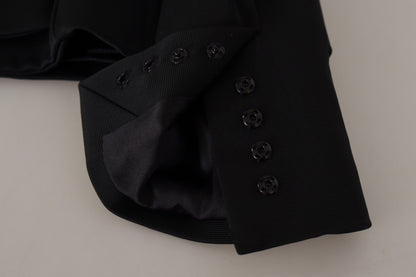 Chaqueta elegante negra con broches y forro de seda