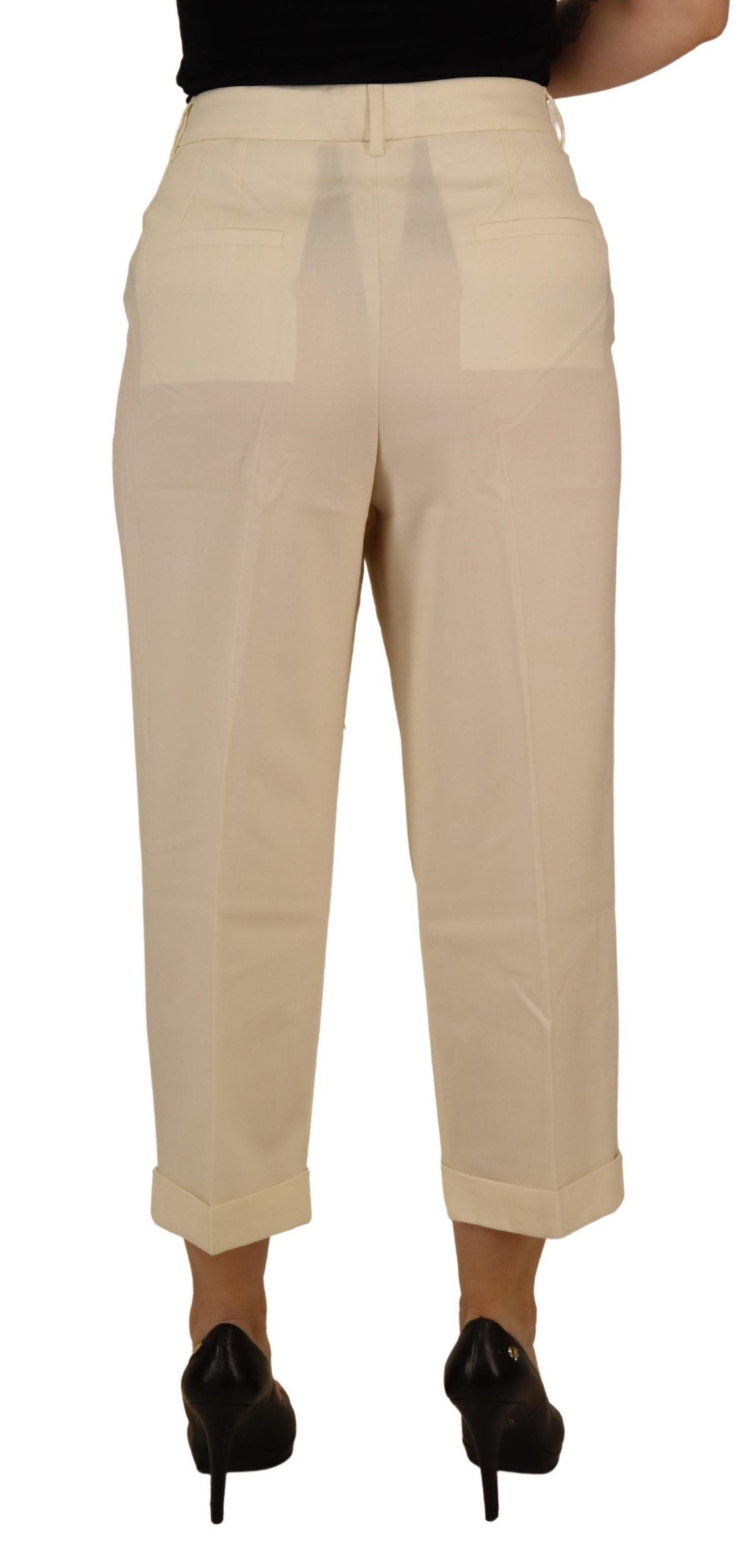 Elegantes pantalones de lana color marfil de cintura alta