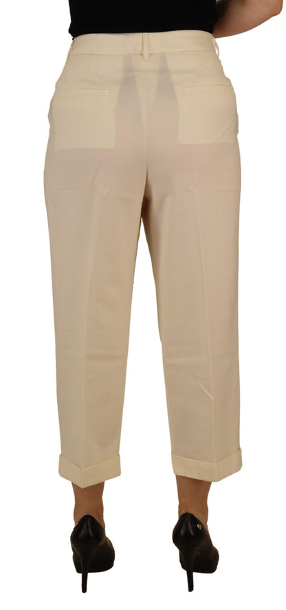 Elegantes pantalones de lana color marfil de cintura alta