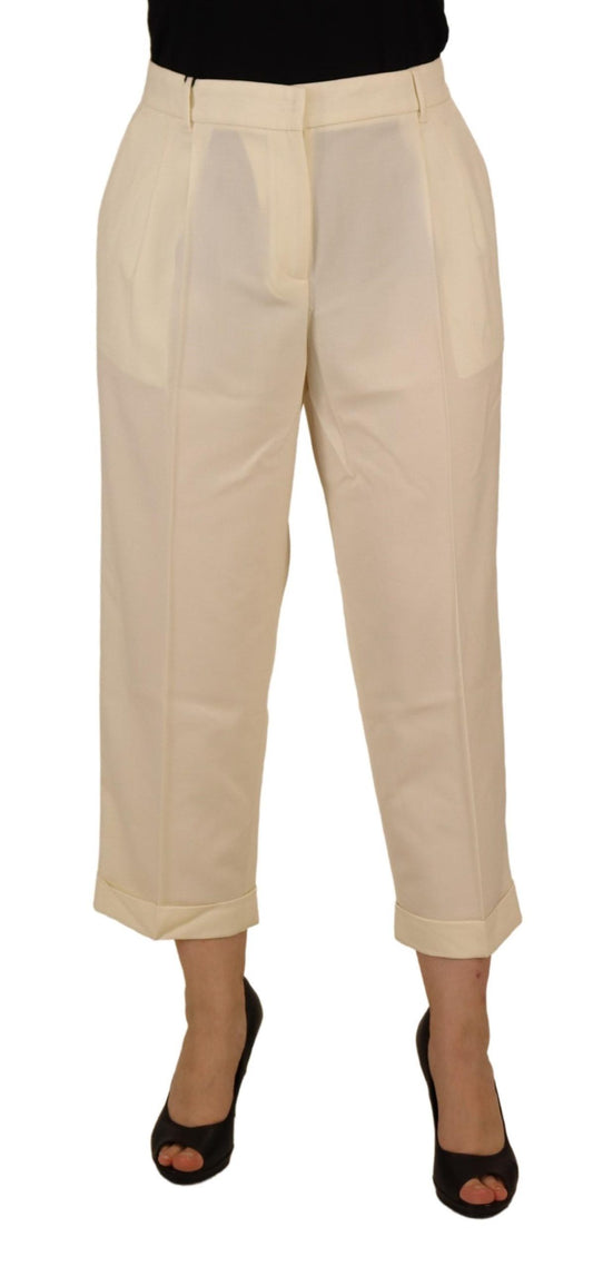 Elegantes pantalones de lana color marfil de cintura alta
