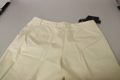 Elegantes pantalones de lana color marfil de cintura alta