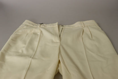 Elegantes pantalones de lana color marfil de cintura alta