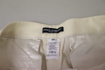 Elegantes pantalones de lana color marfil de cintura alta