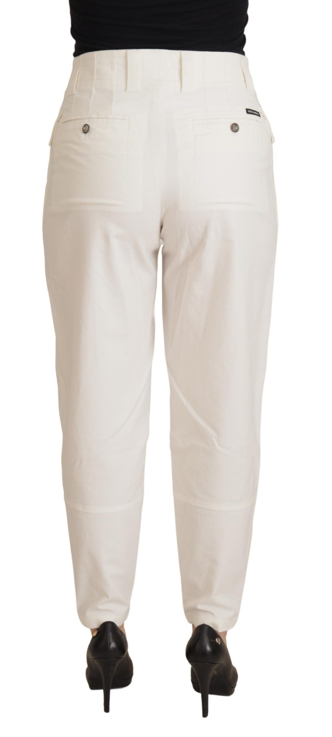Pantalones elegantes blancos de cintura alta y corte cónico