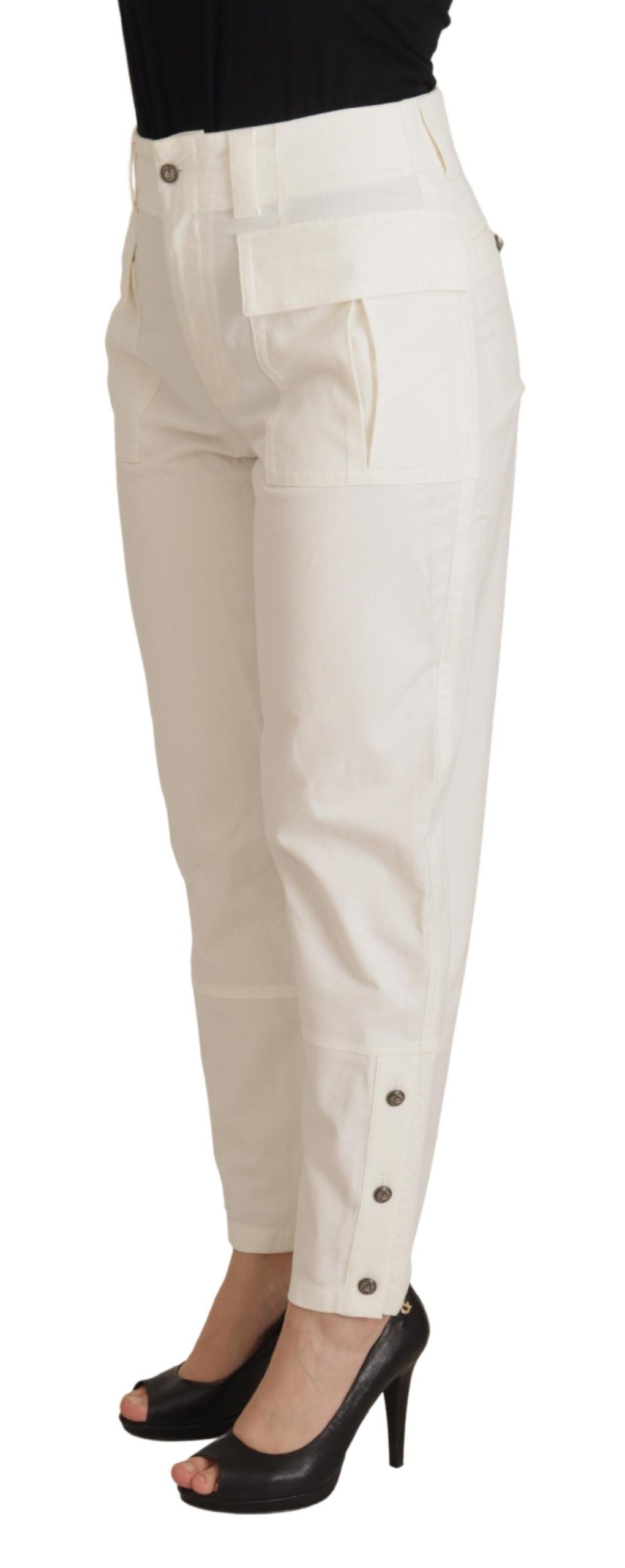 Pantalones elegantes blancos de cintura alta y corte cónico