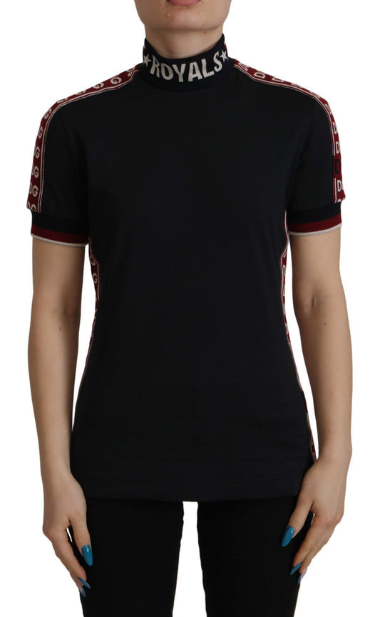 Elegante camiseta negra de algodón con cuello alto