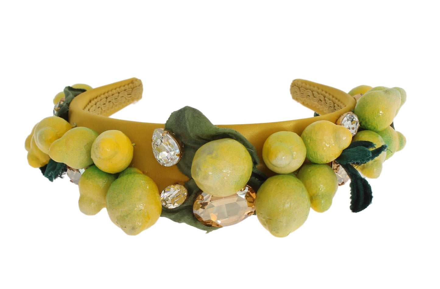 Exquisita diadema de seda con cristales de limón