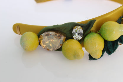 Exquisita diadema de seda con cristales de limón